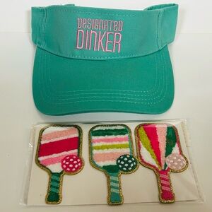 NEW!! Embroidered Teal Pickleball Visor And 3 Piece Chenille Patch Set (NWT)